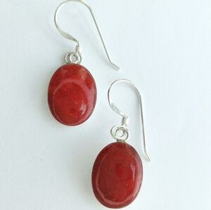 Sterling Silver earrings 925 red sponge coral 🆕